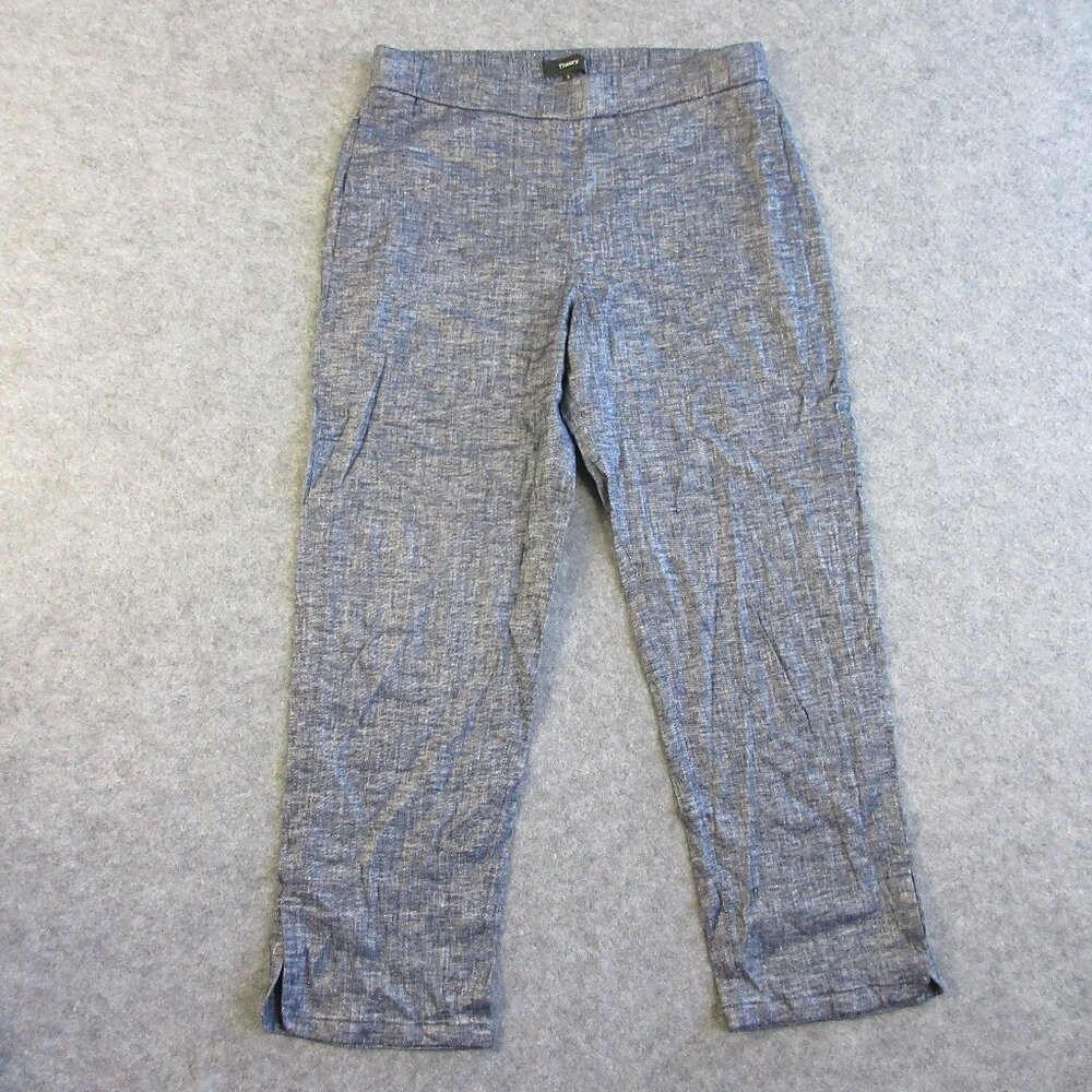 Theory Cropped Pants Women Size 6 Blue Thorina Tierra Wash Pull On Straight 252